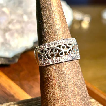 Sterling Silver Filigree Ring 925 Vintage Retro Band Size 5.5 Estate Jewelry Gift 