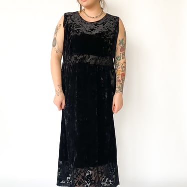 1990s Black Velvet Dress, sz. 3XL