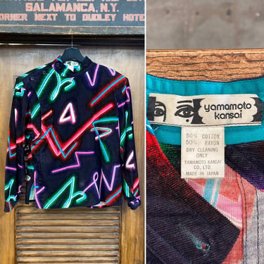 Vintage 1980’s “Kansai Yamamoto” Neon New Wave Corduroy Shirt, 80’s Vintage Clothing 