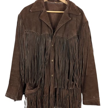 Vintage 60's Brown Fringe Leather Hippie Boho Jacket Women’s M/L