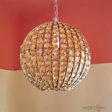 Hollywood Regency Spherical Chandelier Brass 1970s France Chic Design Vintage Europe 