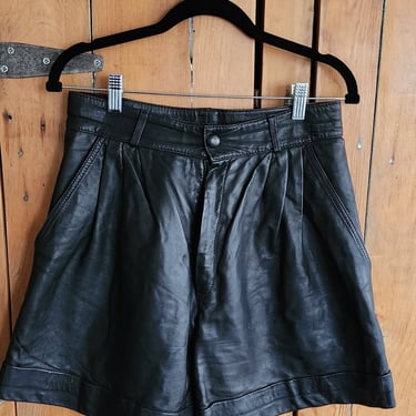 80s Black Leather Shorts Ideal Vetement 42 