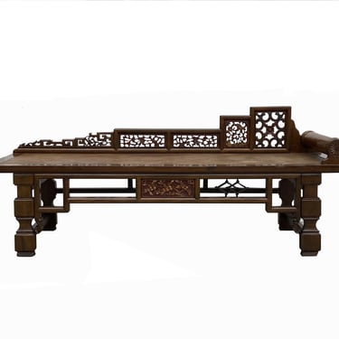 Chinese Fujian Chinoiserie Style Motif Carving Day Bed Chaise Bench cs7755E 