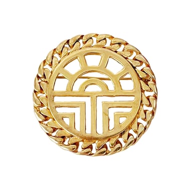 Louis Féraud 1990s Vintage Gold-Tone Logo Curb Chain Brooch 