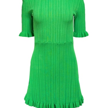 Maje - Kelly Green Ruffled Rib Knit Dress Sz 2