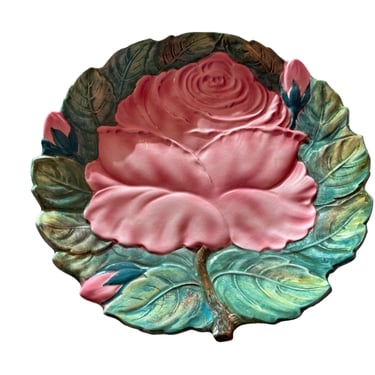 Vintage 1940 Set of 4 Zaccagnini Majolica Large Pink Rose Floral Plates 