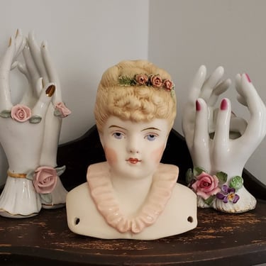 Beautiful Vintage Doll Head with Pierced Ears and Ornate Hairstyle - 5.5