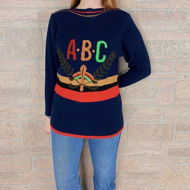 60's Striped Knit ABC Pullover Sweater 