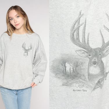 Wild Buck Sweatshirt 00s Graphic Deer Animal Shirt Heather Grey Wildlife Sweater Pullover Vintage 00s Natures View Extra Large xl xxl 