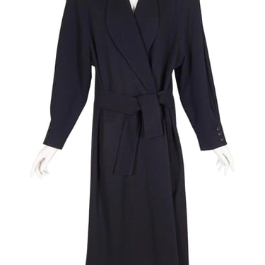 Sonia Rykiel 1980s Vintage Black Double Knit Wool Long Wrap Coat 