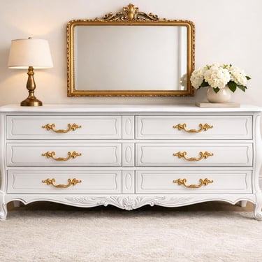 white and gold french provincial dresser French Provincial Style Highboy Chest of Drawers or Dresser with Flora main image 1