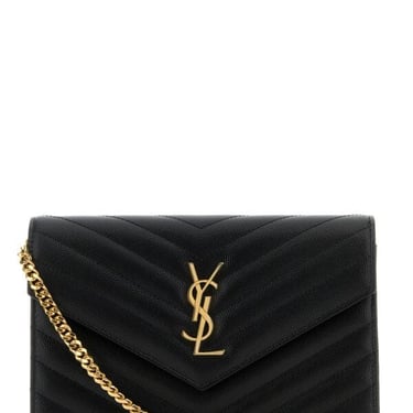 Saint Laurent Women Black Leather Envelope Clutch