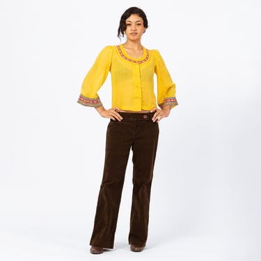 Vintage 90s Brown Corduroy Low Rise Flare Pants - Small to Medium | Y2K Bootcut Stretch Trousers, 70s Style Retro Flared Pants 