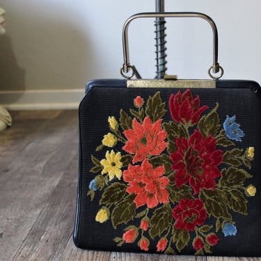 Vintage 1950s Lowy And Mund Tapestry chenille Carpet kelly bag Purse Handbag Carpet L & M 