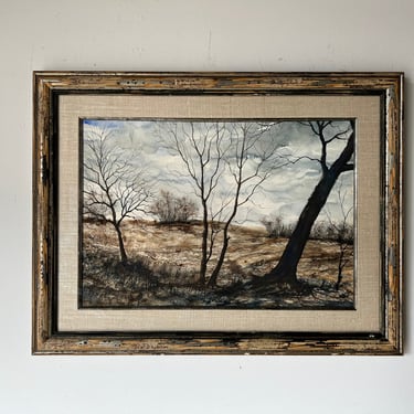 80's Vintage Impressionist Landscape Watercolor Painting, Framed 