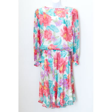 Vintage 1980s Floral Silk Skirt Set | 80s Dress | Anne Crimmins for Umi | Large | 2 