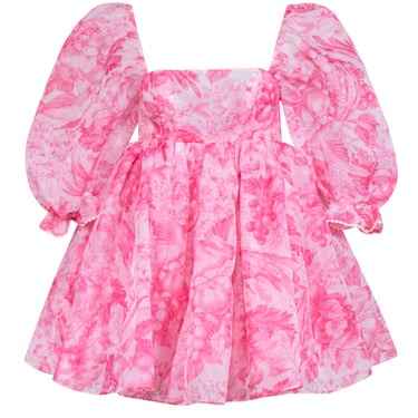 Selkie - Pink & White Baby Doll Toile Puff Dress Sz S