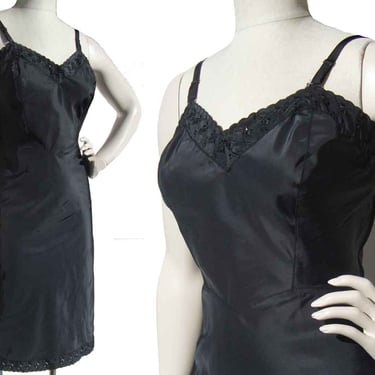 Vintage 50s Barbizon Dress Slip Black Taffeta Lingerie S 