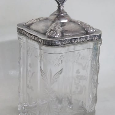 Victorian Style Floral Silverplate Glass Pickle Castor Jar Canister 3551B