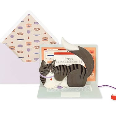Laptop Cat Birthday Pop-Up Card