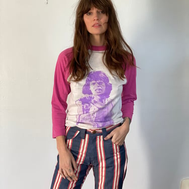Vintage Keith Richards Tshirt / Iron on Sexy Concert Tshirt / Gender Neutral Unisex Tshirt / Pink Ringer Tshirt / Rolling Stones Shirt 