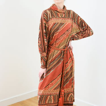 Vintage 1970s/1980s Leonard Paris Dress | S/M/L | 70s/80s Wool and Silk Knit Dress with Tassel Belt 