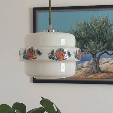 Vintage Opaline Glass Pendant Lamp /  Mid-Century / Yugoslavia / Retro Kitchen Light / Farmhouse / Cottage / 1960s 