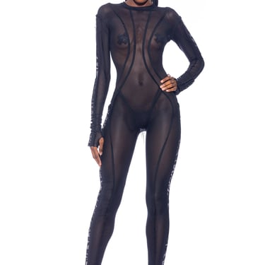 OPEN SEAM CATSUITS IN BLACK ECO MESH