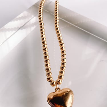 Gold Beaded Puffy Heart Necklace