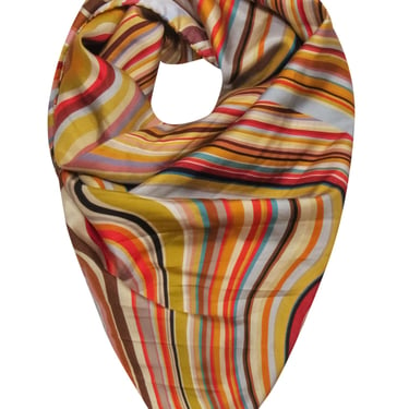 Paul Smith - Mod Multicolor Striped Wavy Print Silk Scarf