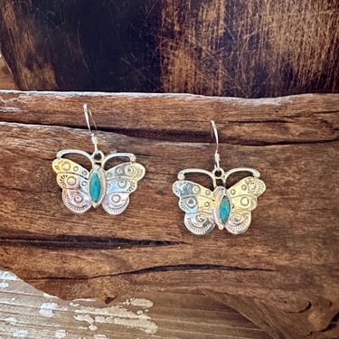 TURQUOISE BUTTERFLY WINDCHIMES Sterling Silver Earrings | Butterfly Jewelry | Native American, Navajo Jewelry | Handmade 