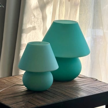 2 vintage table lamp Mushroom in Murano glass / aquamarine / mid century / bedside lamp 