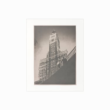 Duotone Photo Print on Paper Chicago Architecture Wrigley Building 