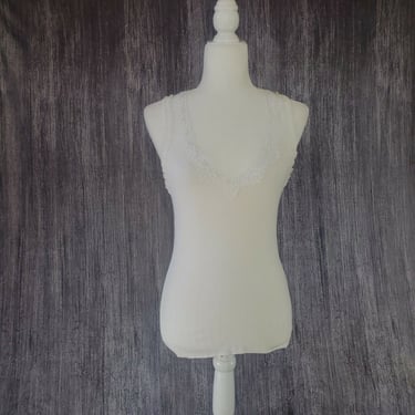 TWINSET Simona Barbiera Lace White Tank Top Shirt Fitted Blouse Scoop Neck Sz M 