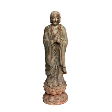 Chinese Rustic Wood Standing Praying Lohon Monk Statue ws2699E 