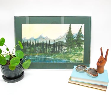 NEW - Mountainscape Watercolor Painting from Banff Canada with Crescent Chrome Frame 