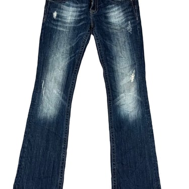 Miss Me Blue Denim Boot Cut Jewel Rhinestones Distressed Designer Jeans Sz 31