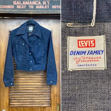 Vintage 1950’s -Deadstock- Levi’s Denim Family Cropped Pearl Snap Button Denim Ranch Western Jacket, 50’s Vintage Clothing 