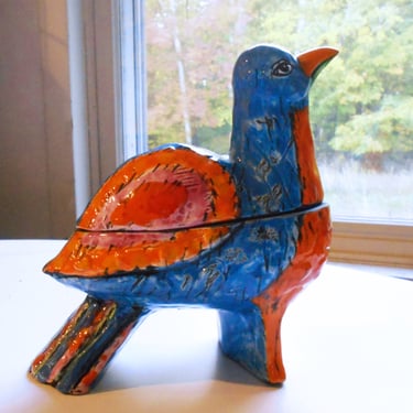 Alvino Bagni for Raymor - Colorful Bird Dish with Lid - Pottery from Italy 