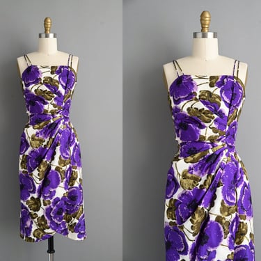vintage 1950s Gorgeous Purple Cocktail Party Wiggle dress - Small 