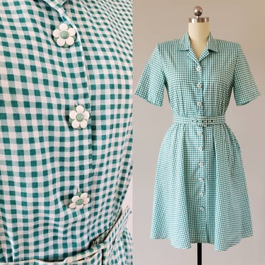 1980s Does 50s Gingham Day Dress with Belt 80s Dress 80's Women's Vintage Size Large 