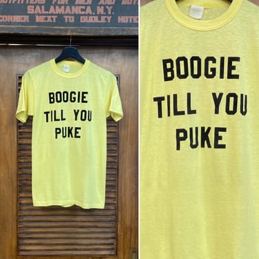 Vintage 1980’s “Boogie Till You Puke” Funny Text T-Shirt, 80’s Tee Shirt, Flocking, Vintage Clothing 