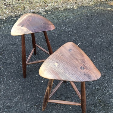 Pair of Wharton Esherick Inspired Wood Stools / Mid Century Modern Stools / Danish Modern / Counter Stool / Barstool / Wood Sculpture 