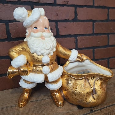 Vintage Atlantic Mold Ceramic Gold Musical Santa 