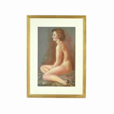 Vintage 1970’s Pastel Painting Profile of Nude Brunette signed Beverly 