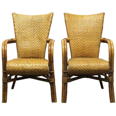 Pair of Vintage Tan Wicker Chairs