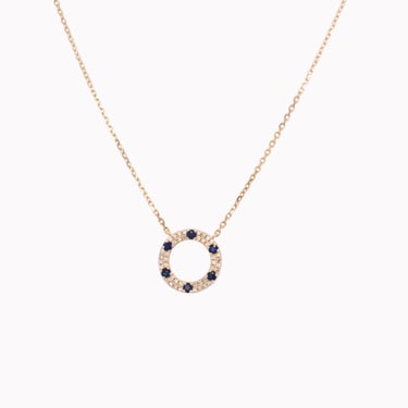 Sapphire &amp; Diamond Open Circle Pendant Necklace