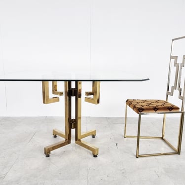 Geometrical brass dining table, 1970s - hollywood regency dining table - brass dining table - gold dining table 