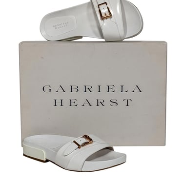 Gabriela Hearst - Ivory Leather Slide Sandals w/ Gold Buckle Detail Sz 5