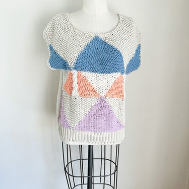 Vintage 1980s Color Block Knit Top / S 